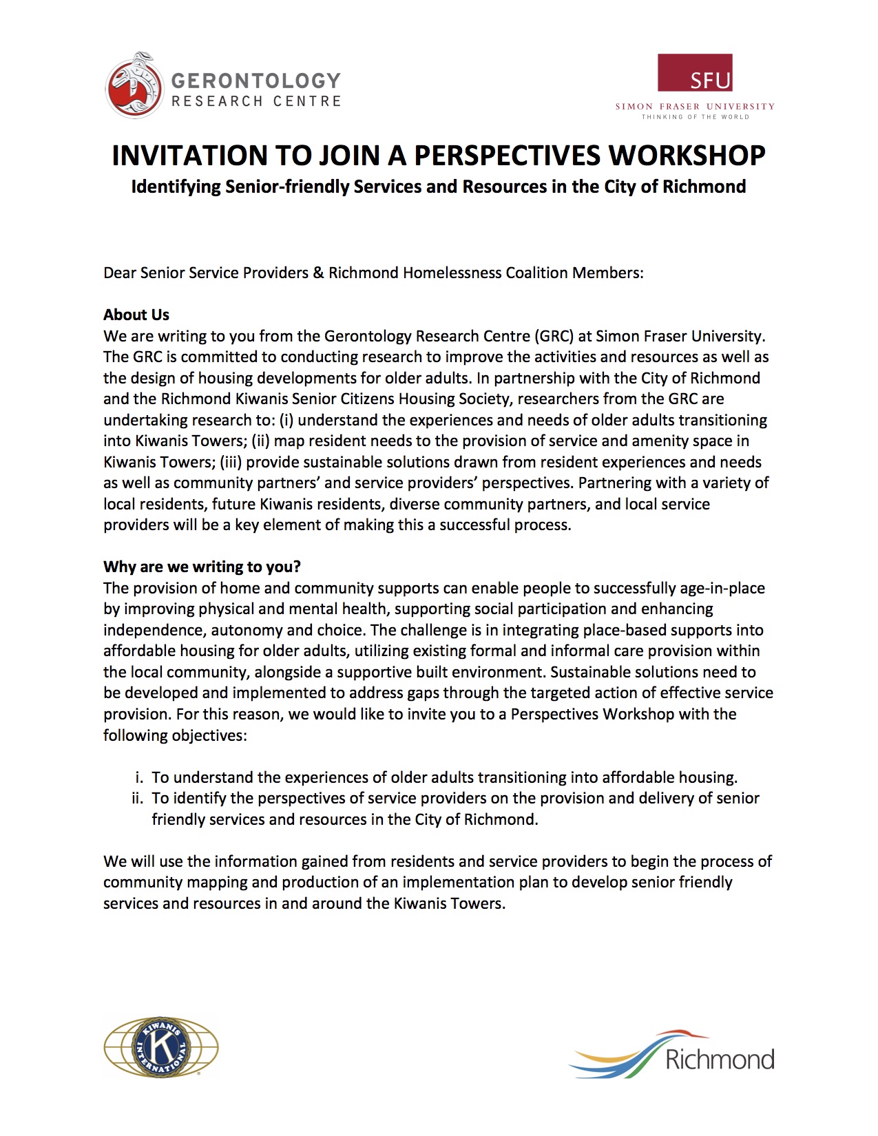Gerontology Research Centre Perspectives Workshop Richmond