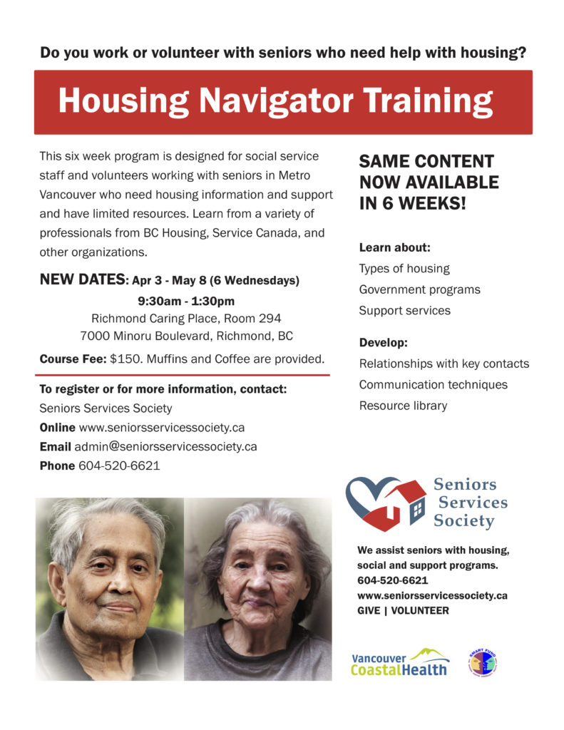 seniors services society housing navigator training poster
